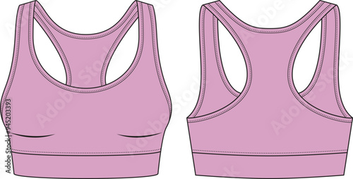 Sports bra tech pack flat drawing (Pink)
