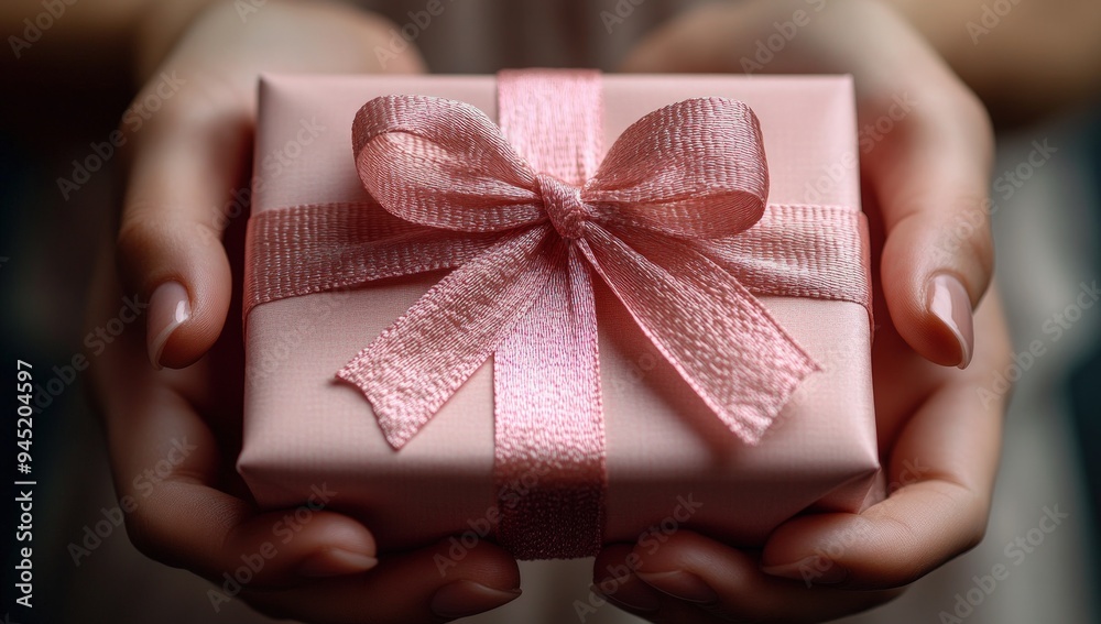 A close-up image of a pink gift box with a bow tied in a beautiful manner. A close-up image of a pink gift box with a bow tied in a beautiful manner.