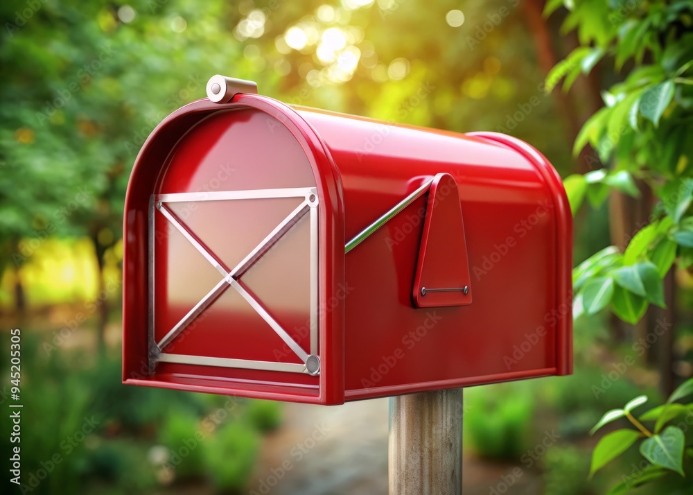A photo image of a classic red mailbox with a silver line drawn on it, featuring a simple icon of an envelope above A photo image of a classic red mailbox with a silver line drawn on it, featuring a simple icon of an envelope above