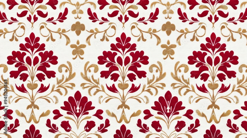 Royal damask pattern, deep crimson and gold, elegant luxury, watercolor style Royal damask pattern, deep crimson and gold, elegant luxury, watercolor style
