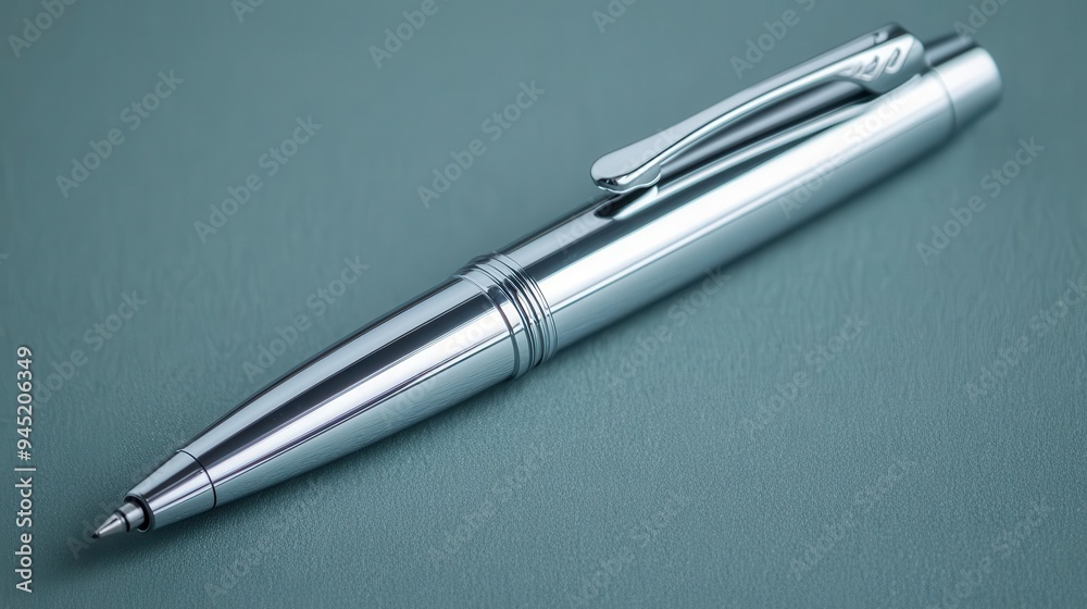 A chrome effect pen with a sleek design and glossy surface, chrome effect, pen, sleek A chrome effect pen with a sleek design and glossy surface, chrome effect, pen, sleek