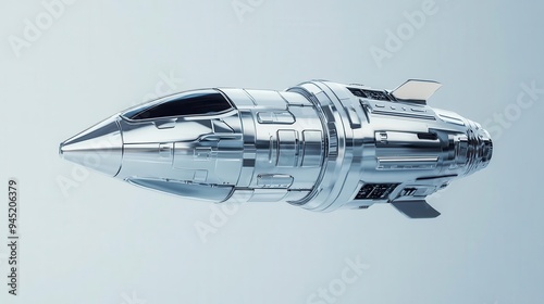 Fototapeta Naklejka Na Ścianę i Meble -  A chrome effect spaceship design with futuristic details and metallic reflections, chrome effect, spaceship, futuristic