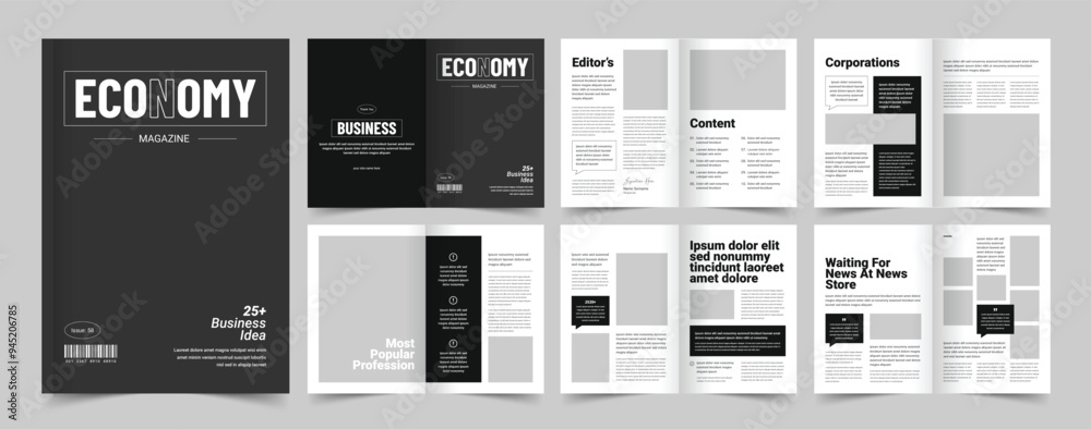 Black and White Magazine Layout, Modern Magazine Template Black and White Magazine Layout, Modern Magazine Template