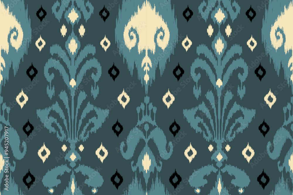 Ikat seamless pattern, geometric design, motif ethnic handmade, Ikat ethnic tribal, boho colors seamless wallpaper. Ethnic Ikat abstract background art, greeting cards, printing products