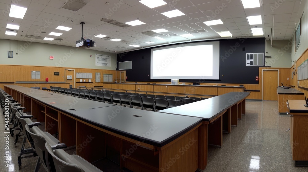 Empty Classroom with Projector and Whiteboard Empty Classroom with Projector and Whiteboard