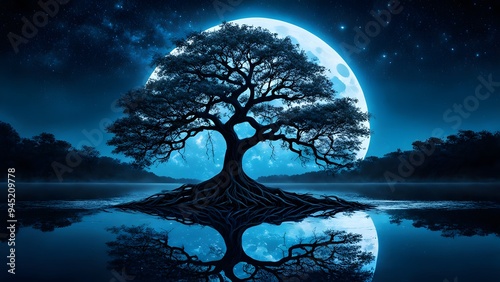 landscape  tree with glow moon desktop wallpaper, pc wallpaper 4k