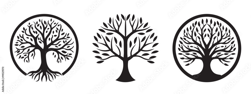 Flat Tree Logo Icons Set - Different Vector Illustrations Isolated On White Background Flat Tree Logo Icons Set - Different Vector Illustrations Isolated On White Background
