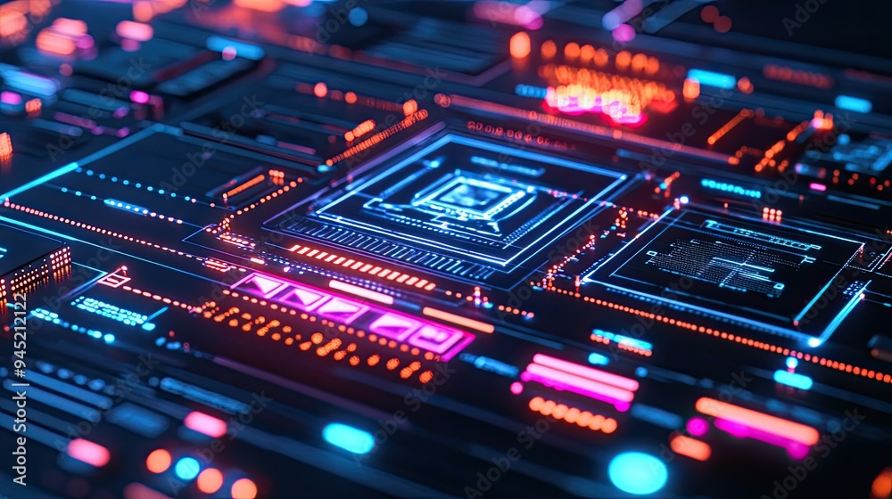 Fototapeta premium A digital interface showing a communication network, highlighting advanced systems.