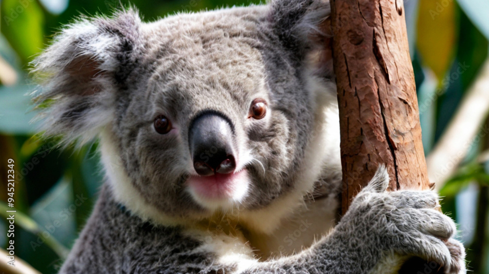 Naklejka premium Koala Resting on a Tree in a Natural Habitat