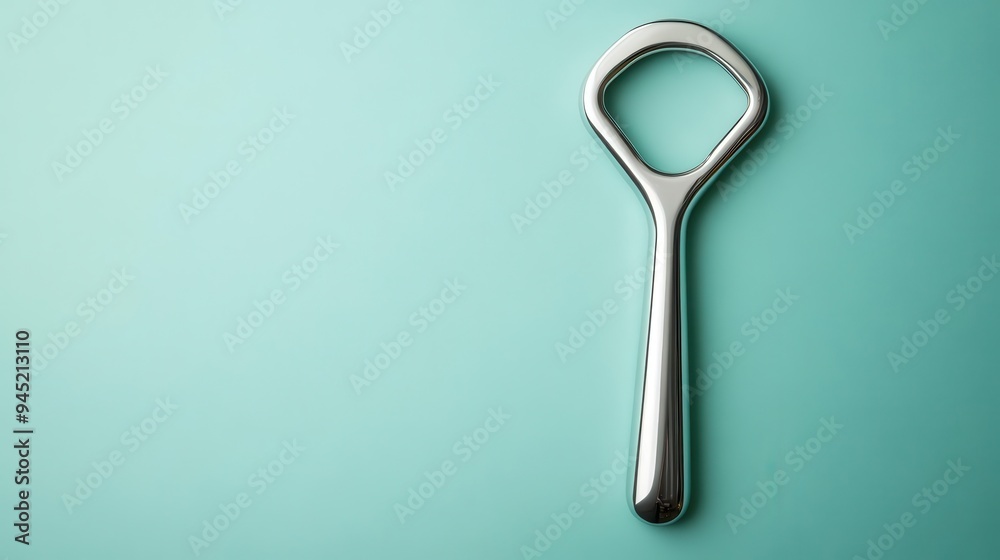 A chrome effect bottle opener with a polished surface and minimalist design, chrome effect, bottle opener, polished A chrome effect bottle opener with a polished surface and minimalist design, chrome effect, bottle opener, polished
