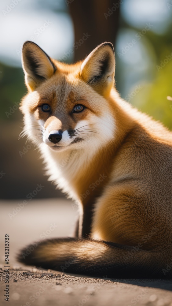 A calm red fox sits on a concrete surface gazing directly at the camera with its rich reddish-brown fur prominent. A calm red fox sits on a concrete surface gazing directly at the camera with its rich reddish-brown fur prominent.