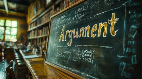 A chalkboard with the word Argument written in gold lettering