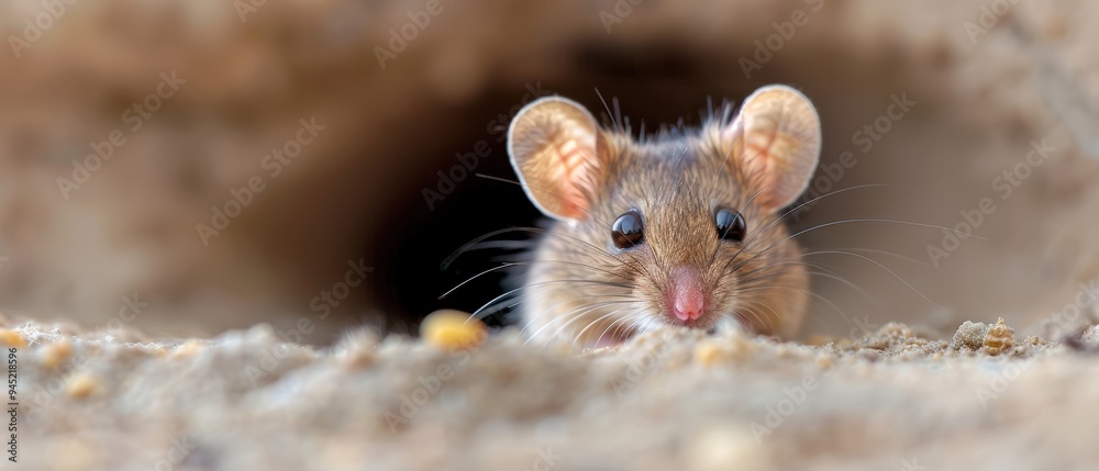 Curious Mouse Emerging from Hole in Wall - Adorable Concept of Wildlife in Urban Environment Curious Mouse Emerging from Hole in Wall - Adorable Concept of Wildlife in Urban Environment