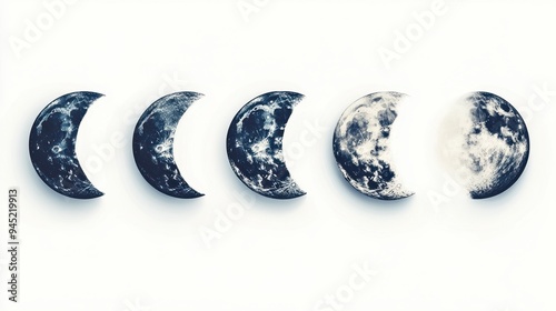 Full moon phases vector design set,This image is an image of the changing process of the moon,Moon phases banner,Symbol of Earth natural cycle,Astronomy and astrology,planets,blue moon,copy space.