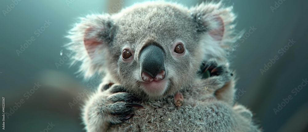 Obraz premium Adorable Baby Koala Clinging to Mother's Back in a Heartwarming Scene of Wildlife Bonding