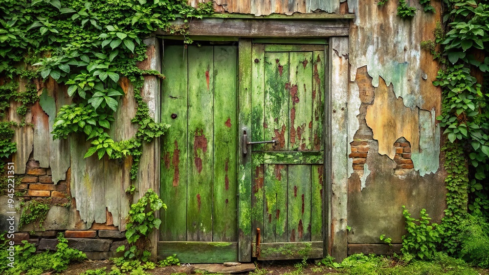 10. Muted, camouflage green paint chipping off an old, weathered wooden ...