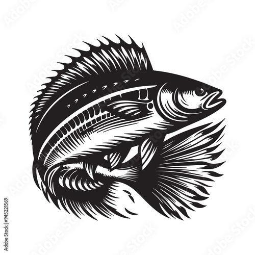 Vector sketch icons of fish of river or sea