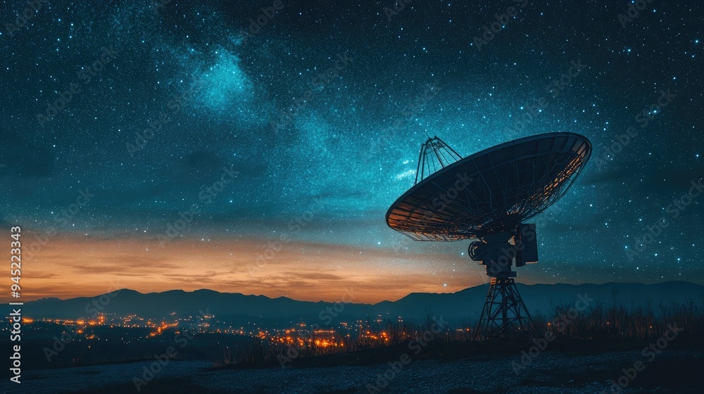 A satellite dish in a remote area under a starry sky, representing global internet reach. A satellite dish in a remote area under a starry sky, representing global internet reach.