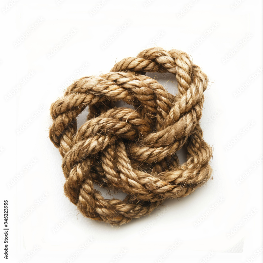 Jute rope with knot on white background Jute rope with knot on white background