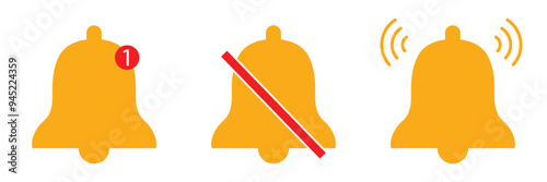 Notification bell icons . Alarm symbol. Incoming inbox message. Ringing bells. vector illustration.
