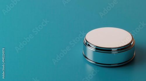 A chrome effect button with glossy highlights and a polished surface, chrome effect, button, polished