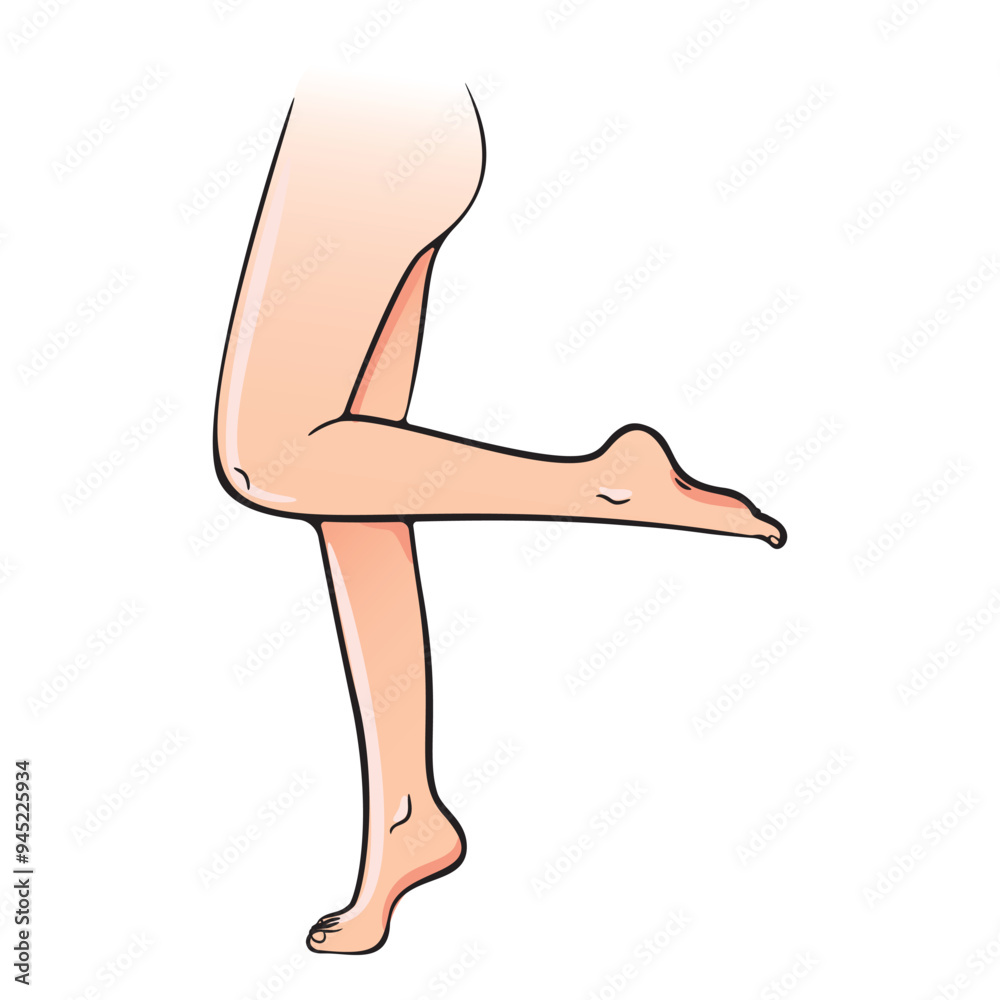Stylish female legs in a playful pose on a white background, emphasizing grace and femininity. Stylish female legs in a playful pose on a white background, emphasizing grace and femininity.