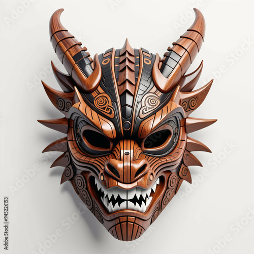 Wooden Dragon mask. Isolate...