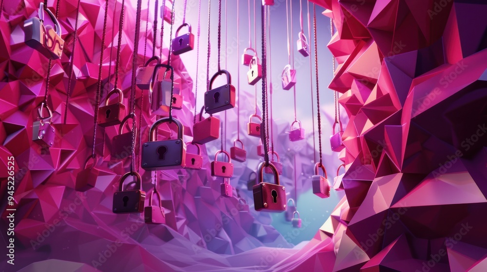 Abstract geometric background with hanging padlocks. Abstract geometric background with hanging padlocks.