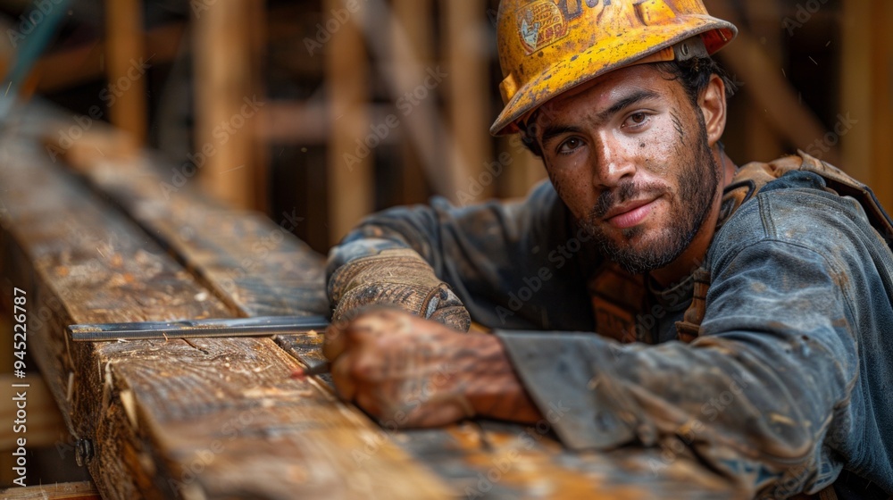 A construction laborer carefully laying bricks and applying mortar to build a sturdy wall on a residential project A construction laborer carefully laying bricks and applying mortar to build a sturdy wall on a residential project
