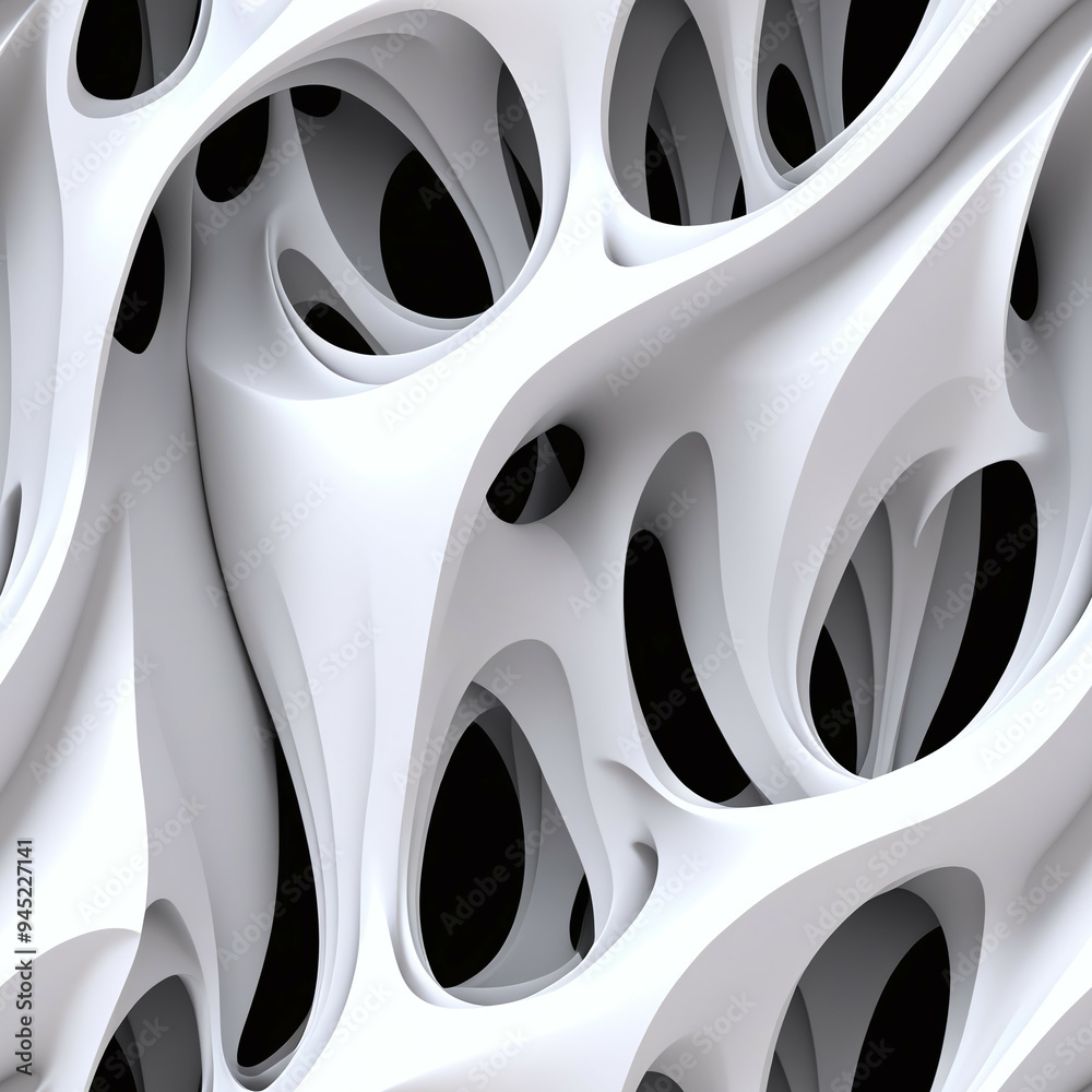 Abstract 3D wavy shapes, Seamless white pattern. Endless background.