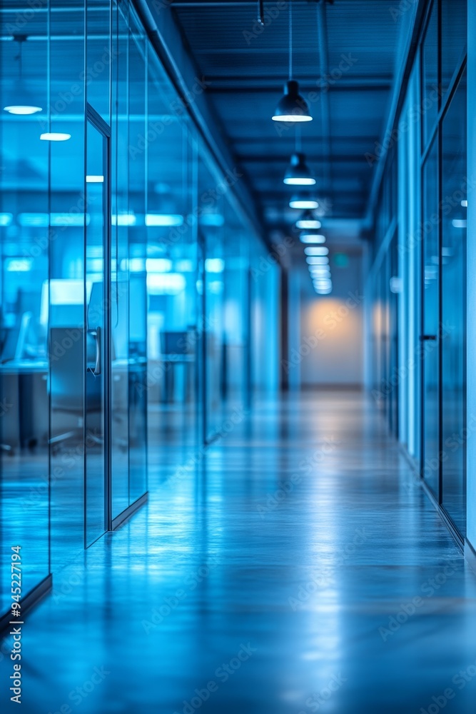 A spacious hallway in a modern office features glass walls and large windows, creating a minimalistic and bright atmosphere ideal for business meetings A spacious hallway in a modern office features glass walls and large windows, creating a minimalistic and bright atmosphere ideal for business meetings