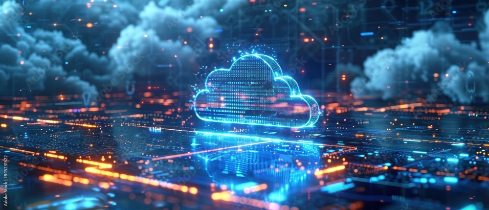 Obraz premium Futuristic Hologram of Cloud Computing Network in Brilliant