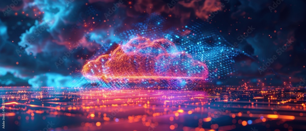 Fototapeta premium Future Technology Concept: Holographic Cloud Computing Network in