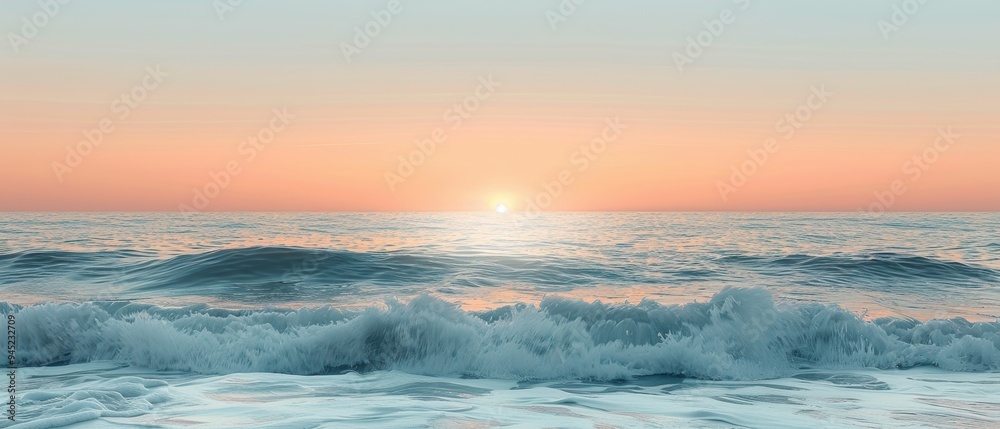 Fototapeta premium Tranquil Sunrise Over Calm Ocean - Peaceful Seascape with Pastel Sky at Dawn