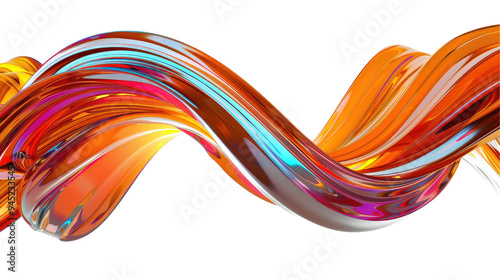 Abstract swirl of glossy orange, red, blue, and white, on a transparent background.