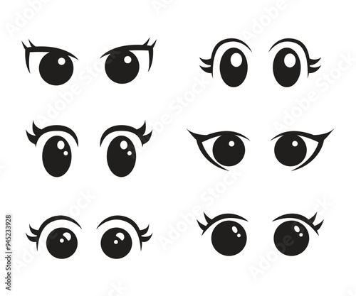 Anime eyes cartoon for element, facial expression, face and emotion