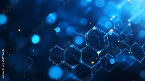 Abstract background with blue hexagons of technological elements