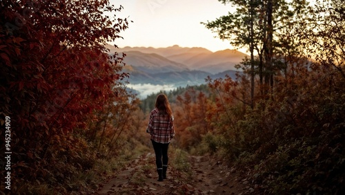 silhouette of a girl in the autumn forest