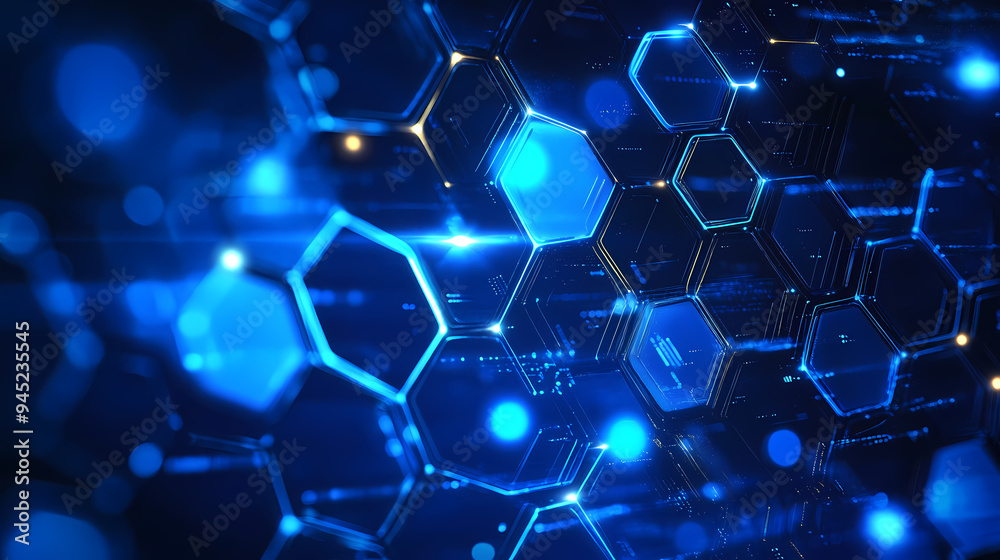 Abstract background with blue hexagons of technological elements Abstract background with blue hexagons of technological elements