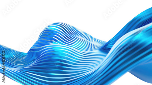 Abstract blue wavy striped surface isolated on a transparent background.