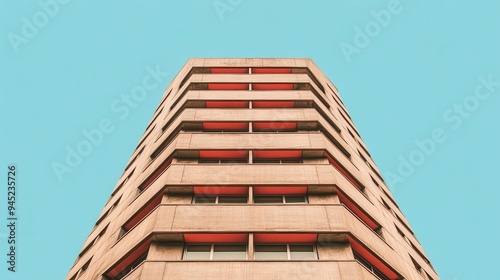 A Neo Brutalist high-rise with massive, geometric forms and an imposing presence, Neo Brutalism, high-rise, geometry