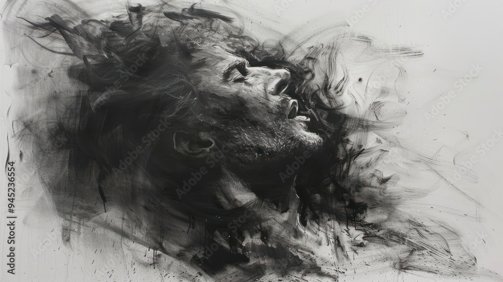 Abstract charcoal drawing of a man's face with expressive lines. Abstract charcoal drawing of a man's face with expressive lines.