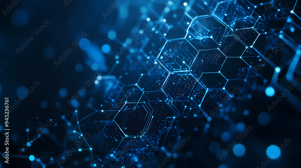 Abstract background with blue hexagons of technological elements