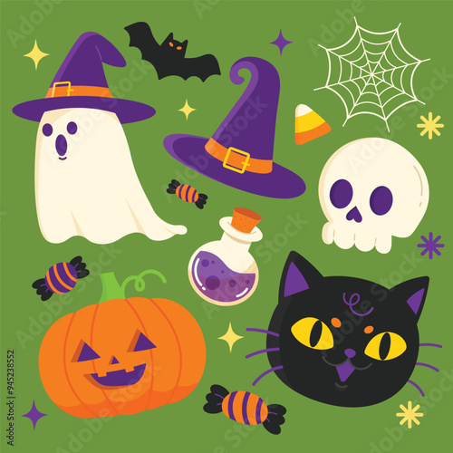 Halloween Element Set Party Cute and Funny. Vector illustration.