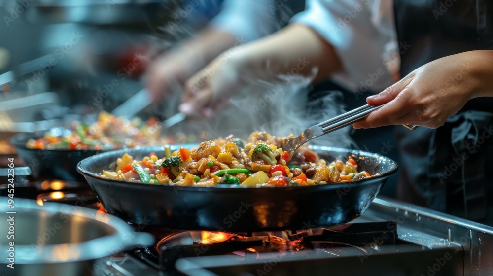Stir-Frying Vegetables in a Hot Pan Stir-Frying Vegetables in a Hot Pan