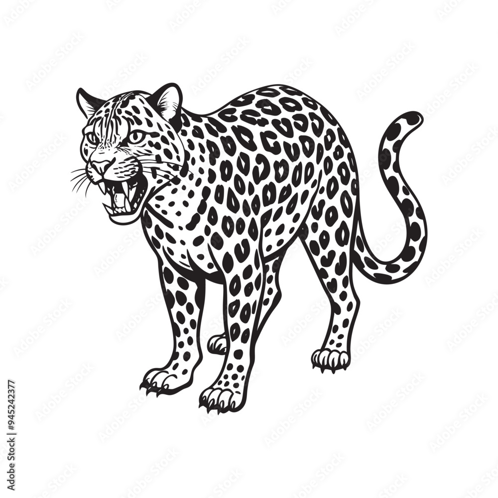 Angry Leopard Lino-cut Vector Illustration Angry Leopard Lino-cut Vector Illustration
