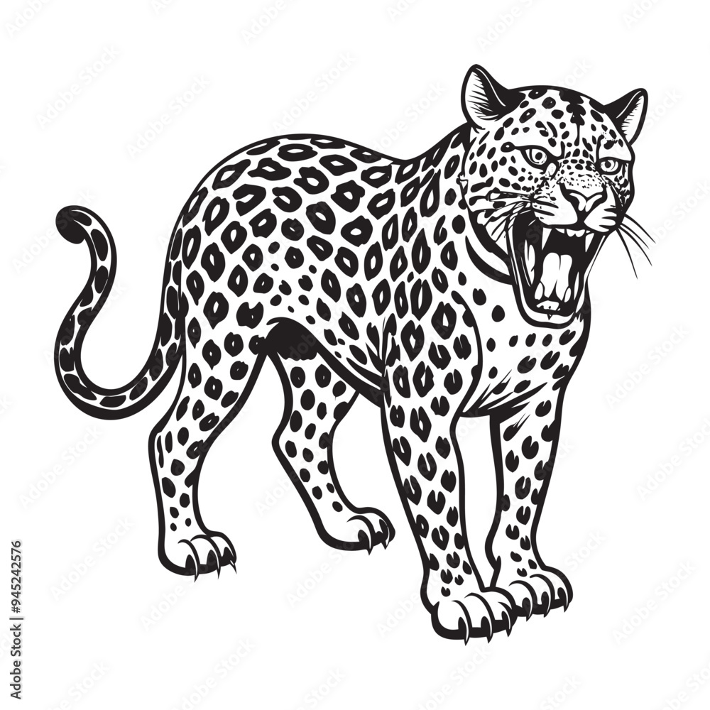 Fototapeta premium Angry Leopard Lino-cut Vector Illustration