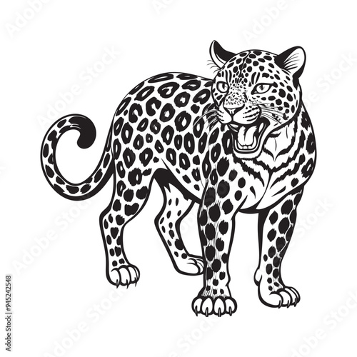 Angry Leopard Lino-cut Vector Illustration