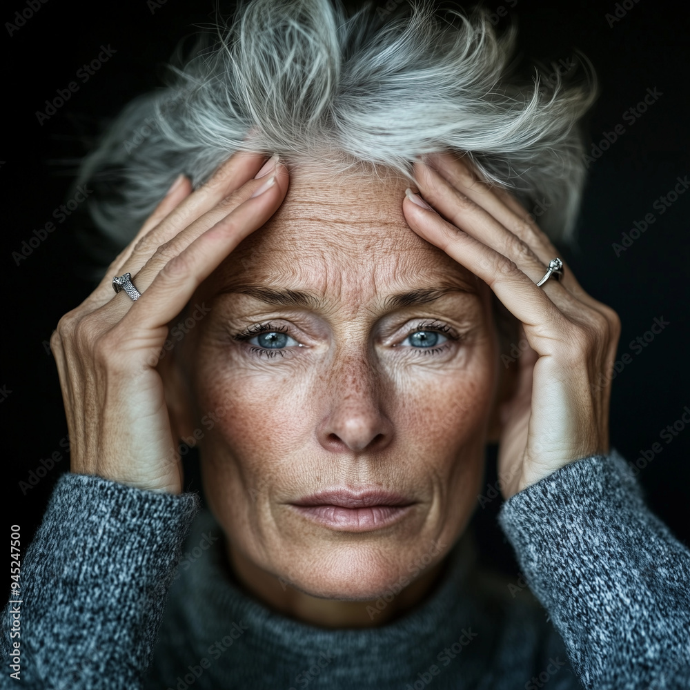 gray haired pretty senior woman with headache gray haired pretty senior woman with headache