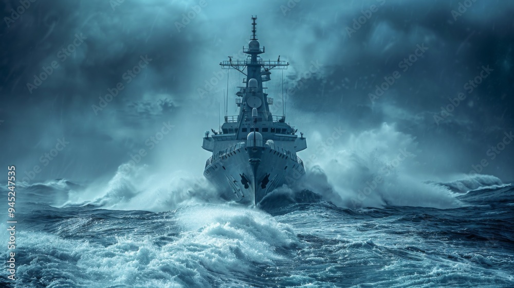 Warship Surging Through Rough Seas Warship Surging Through Rough Seas